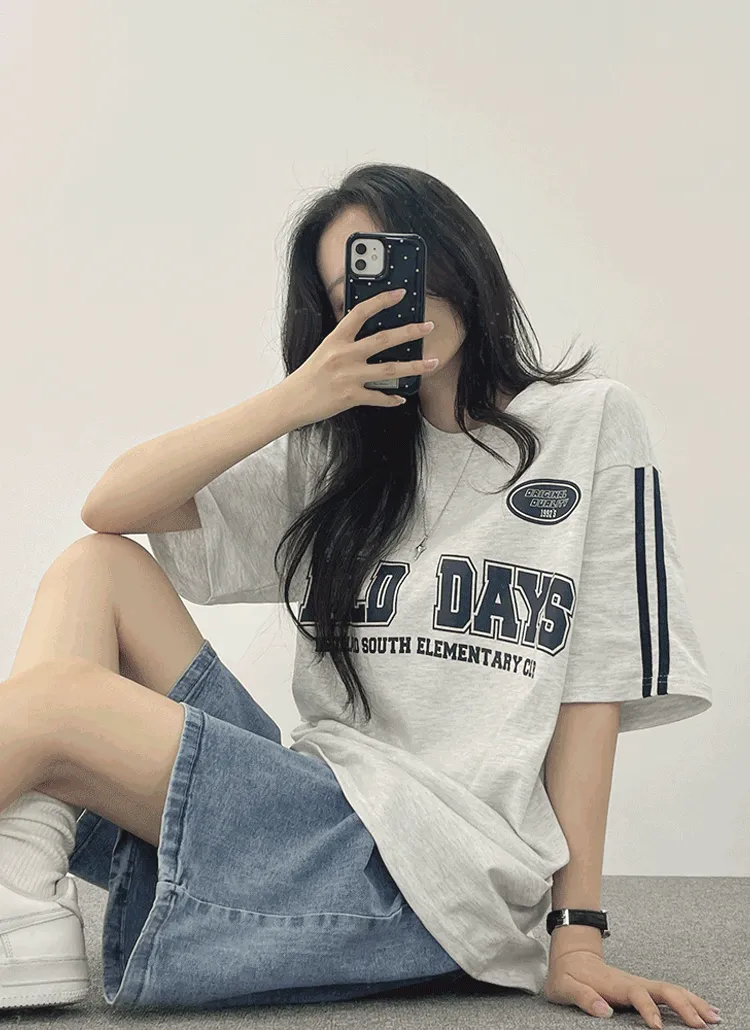 オーバーサイズラウンドネック半袖プリントTシャツ | withhuilin | 詳細画像1