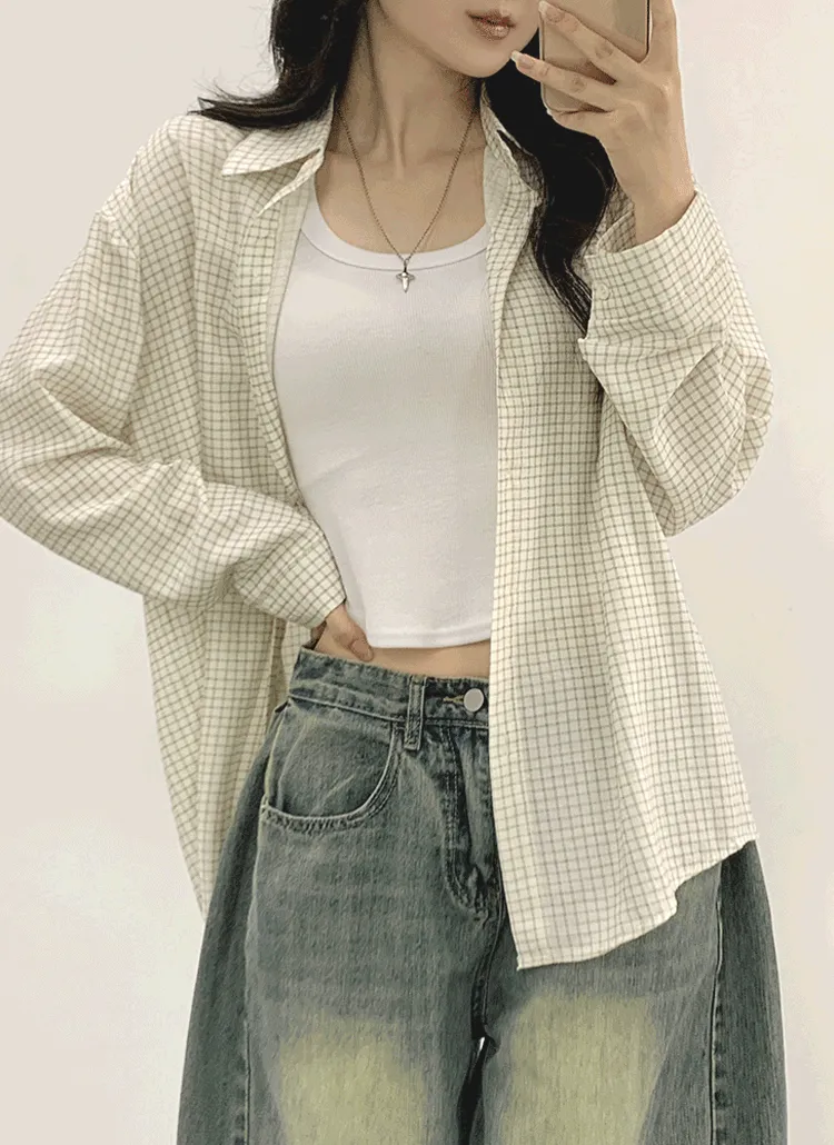 カラーボタンパステルチェックシャツ | withhuilin | 詳細画像1