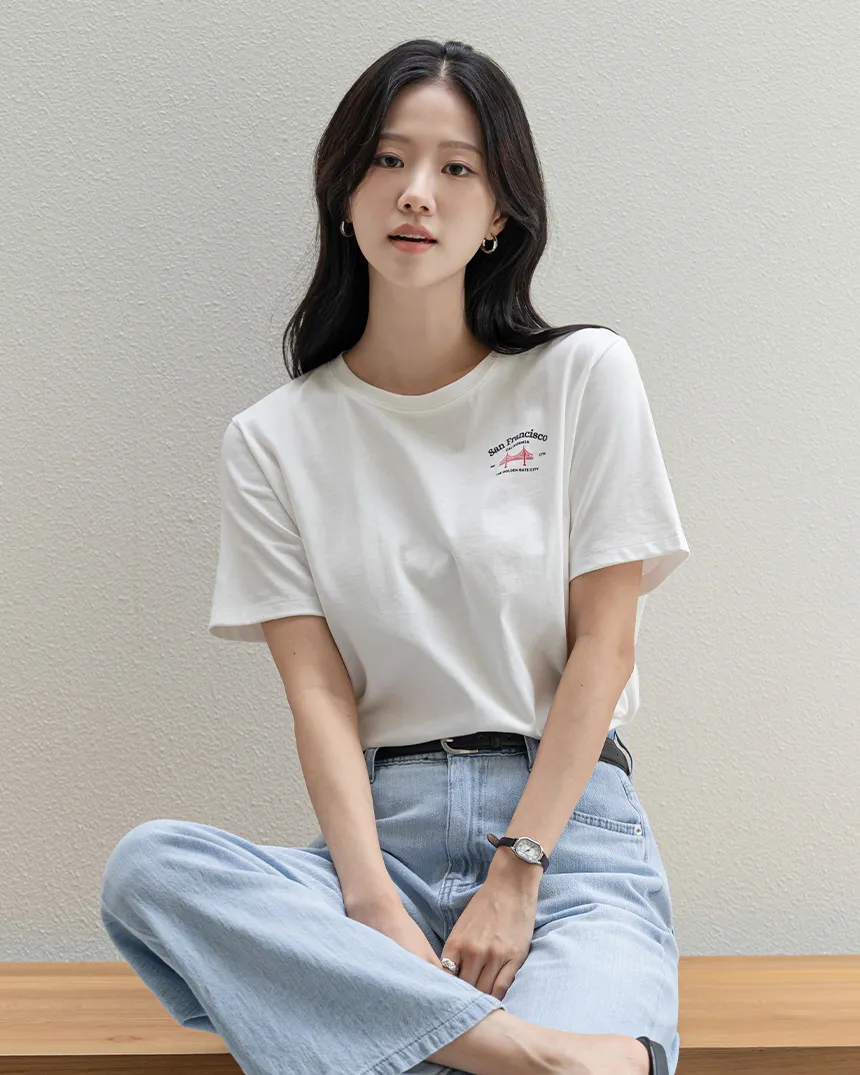 コットンラウンドネックベーシック半袖プリントTシャツ | MONO AT.D | 詳細画像1