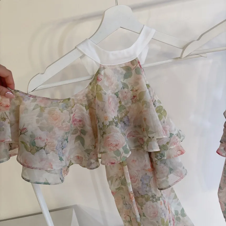 シフォンホルターネックフレアラッフル花柄ノースリブラウス | mirangmirang | 詳細画像31