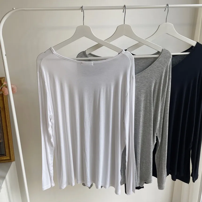 2WAYシースルーボタンドレープラウンドネックルーズ長袖Tシャツ | mirangmirang | 詳細画像27