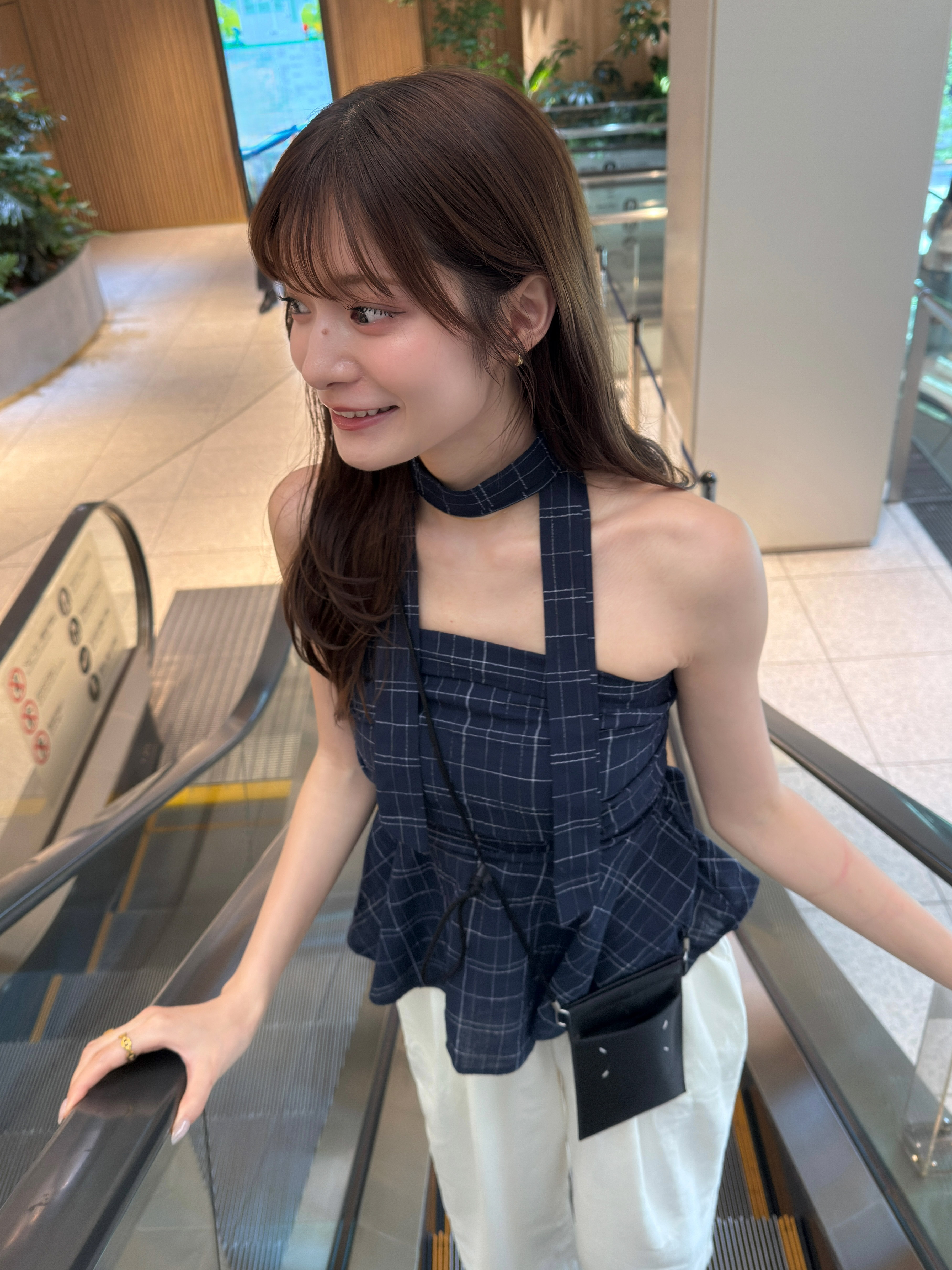ネックストラップ付きチェックペプラムトップス | 詳細画像19