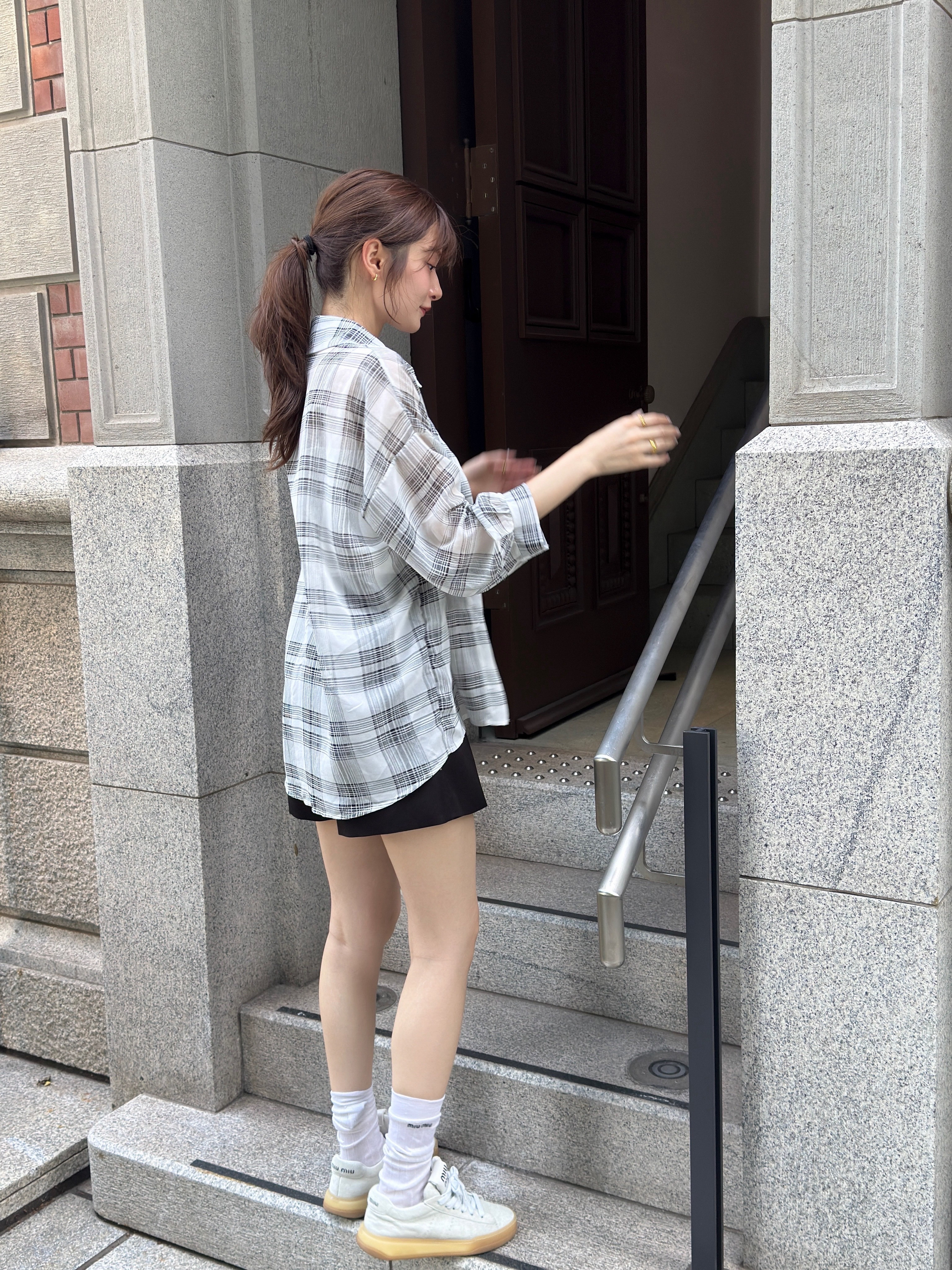 長袖シアーチェックシャツ | 詳細画像8