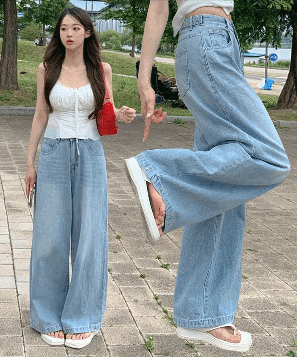 ウォッシングワイドスナップボタンライトブルー | wannabemuse | 詳細画像1