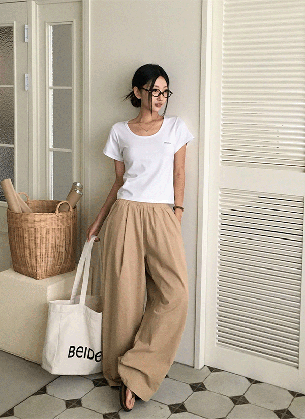 Chakra8】うさとの服 ベージュ ワイドパンツ ボタン ゴムウエスト