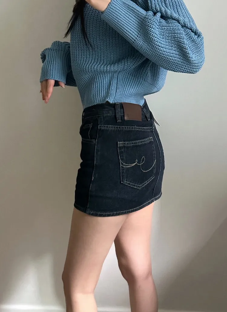 ショートリベットミニディープブルーデニムパンツスカートパンツ | yefit | 詳細画像1