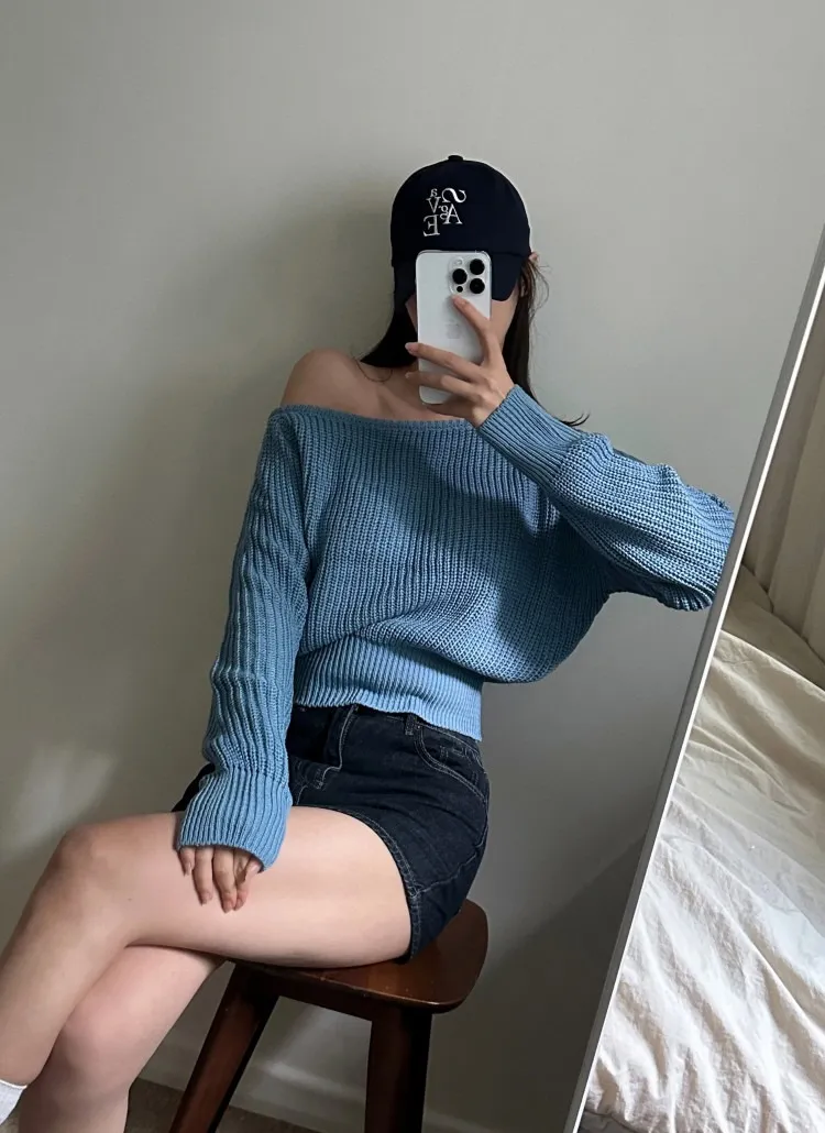 オフショルダーアンバランスニット | yefit | 詳細画像1