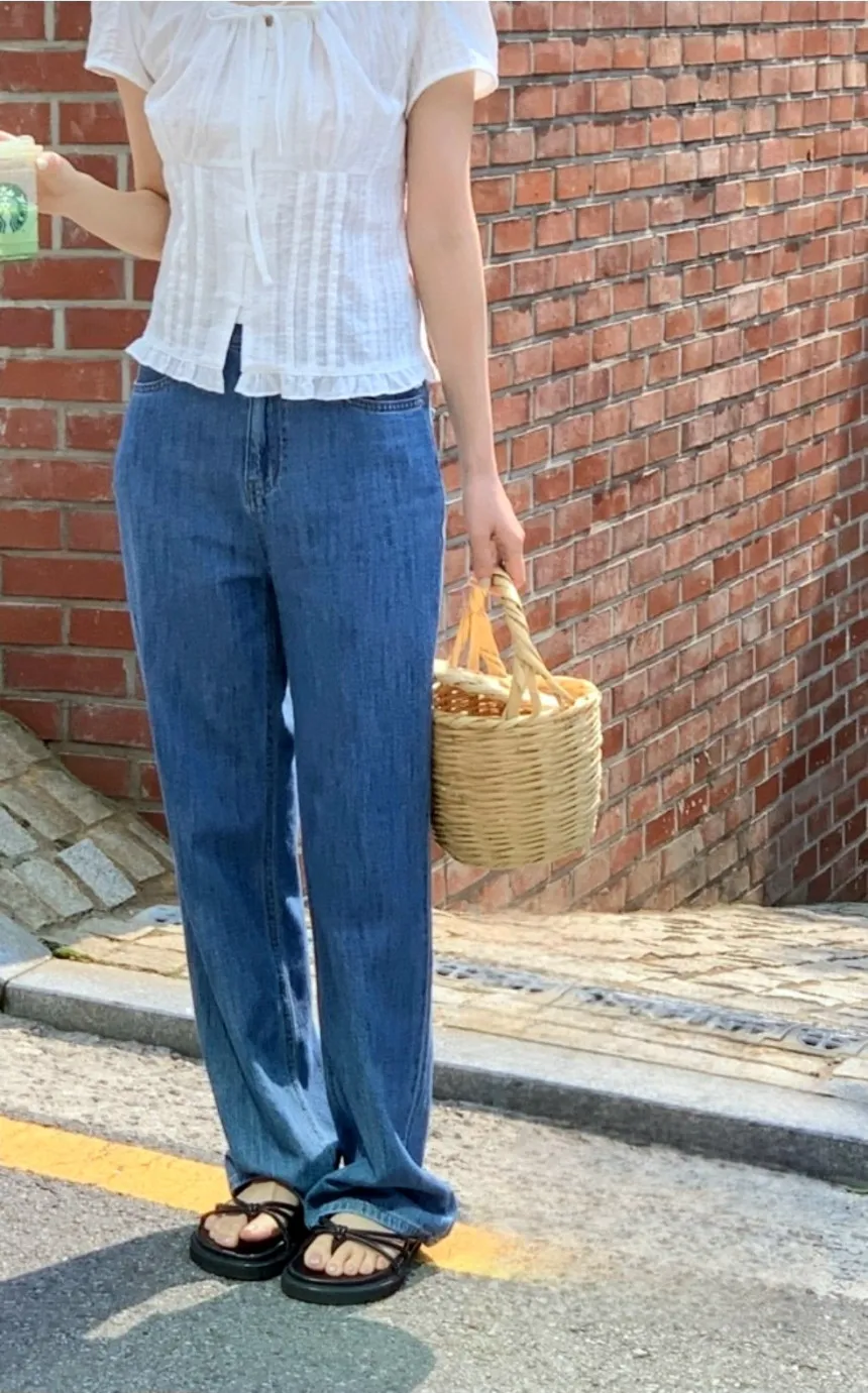 デニムウォッシングハイウエストスリム夏デニムパンツ | mingbelle | 詳細画像1