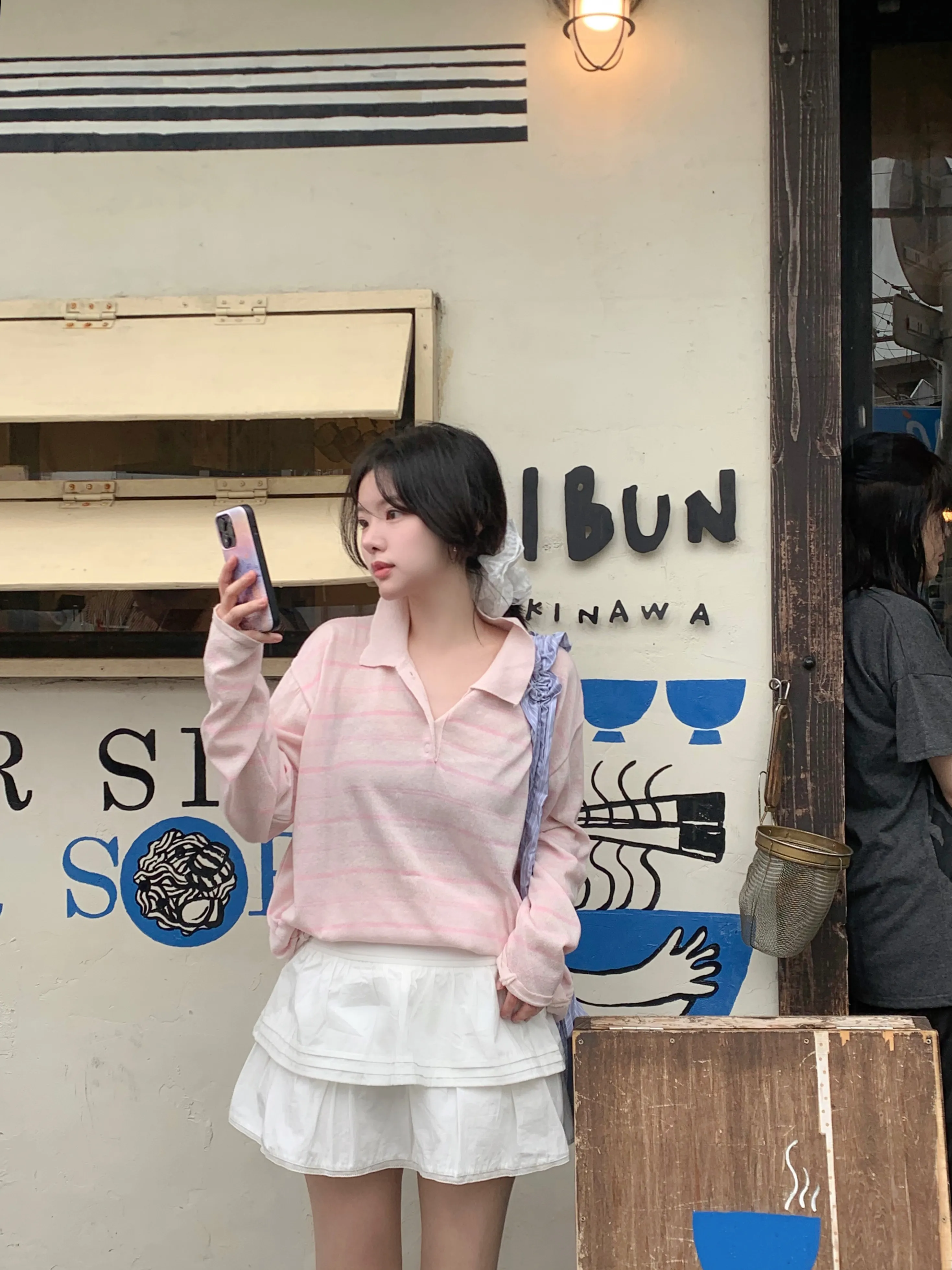 リネン混カラーオーバーサイズ長袖ボーダー夏ニット | mingbelle | 詳細画像1