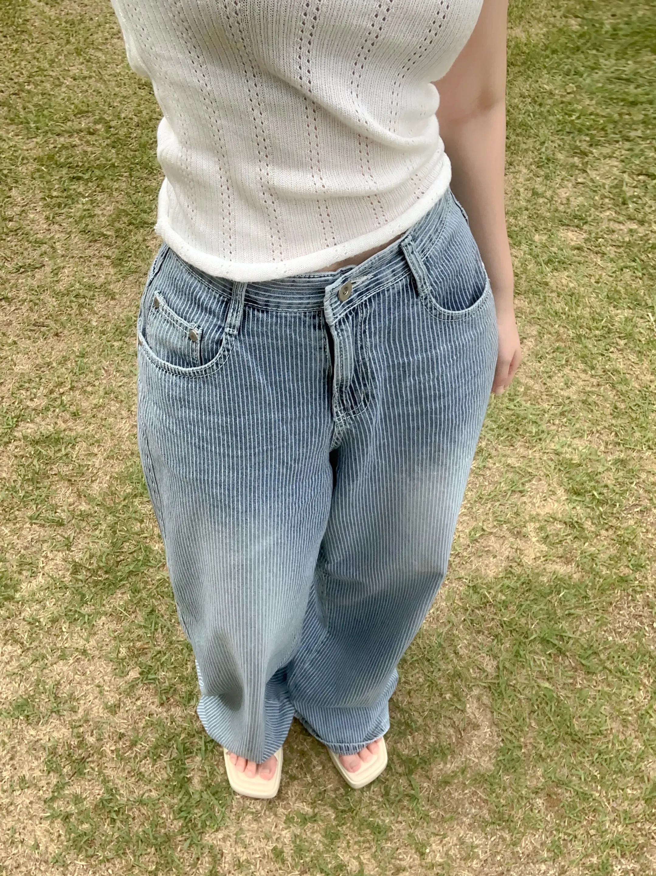 ワイドストライプデニムパンツ | mingbelle | 詳細画像1