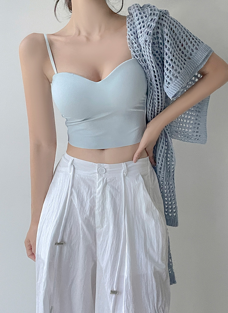 カップ付ストレッチハートネックドローストリングクロップドスリムブラ