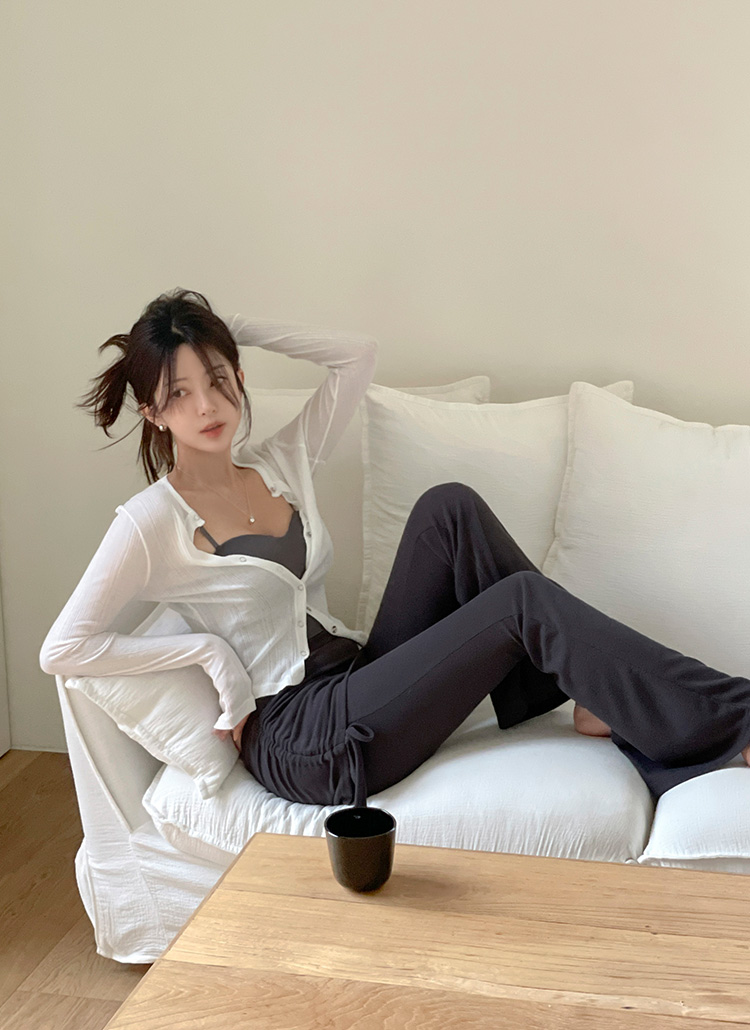 カップ付ストレッチハートネックドローストリングクロップドスリムブラ