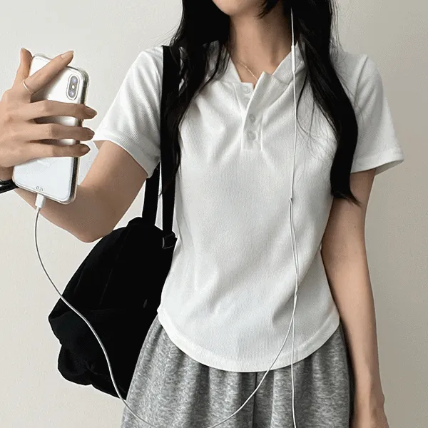 リブボタンフード半袖Tシャツ | hijjoo | 詳細画像1