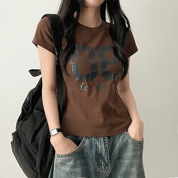 ラウンドネックスリム半袖プリントTシャツ | hijjoo | 詳細画像1