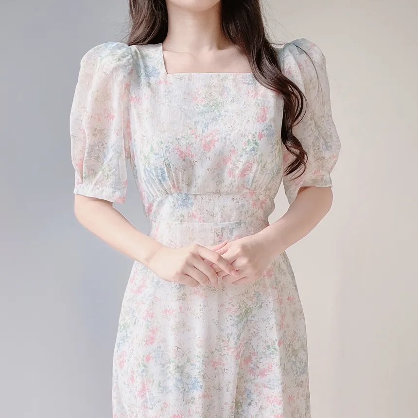 シフォンパフスリーブロング花柄ワンピース | mirangmirang | 詳細画像6