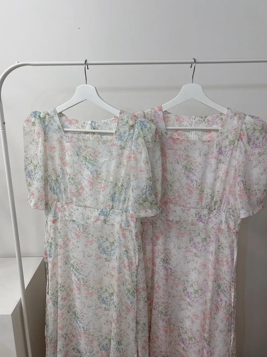 シフォンパフスリーブロング花柄ワンピース | mirangmirang | 詳細画像15