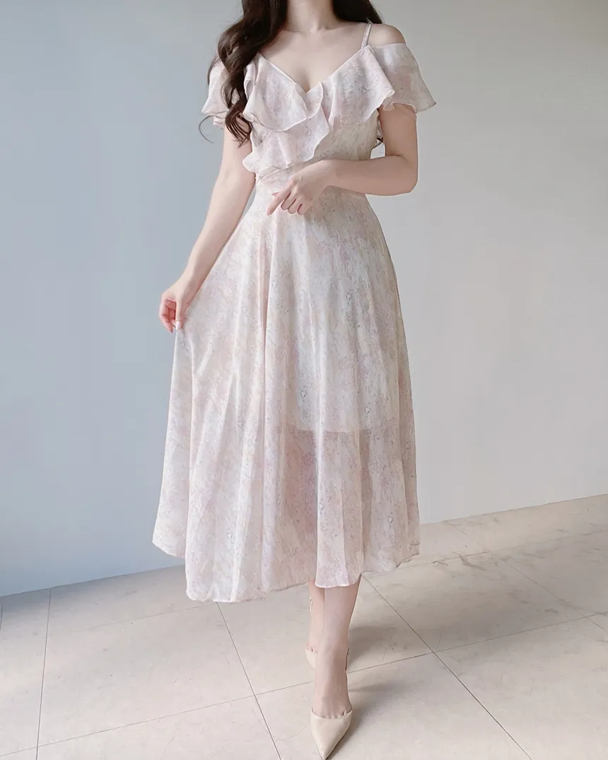 シフォンフリルロング花柄キャミワンピース | mirangmirang | 詳細画像3
