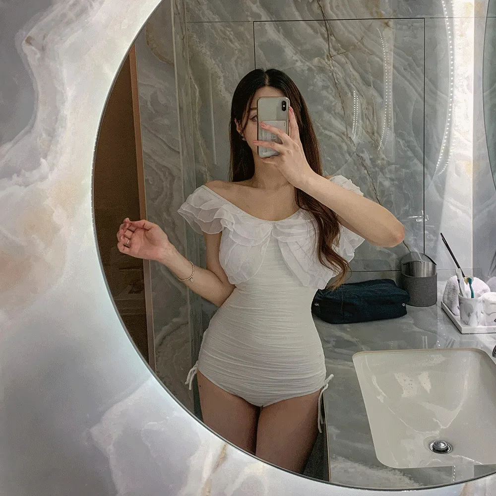 オーガンジーフリルシャーリングオフショルダーワンピース水着 | wannabemuse | 詳細画像1