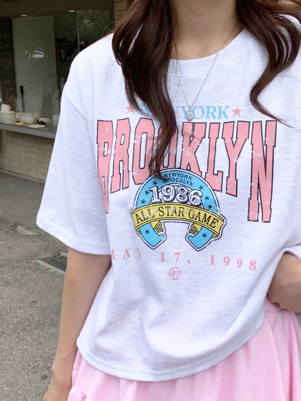 ラウンドネックティアードウエストゴム半袖ミニロゴセットアップTシャツスカートパンツ | 詳細画像2