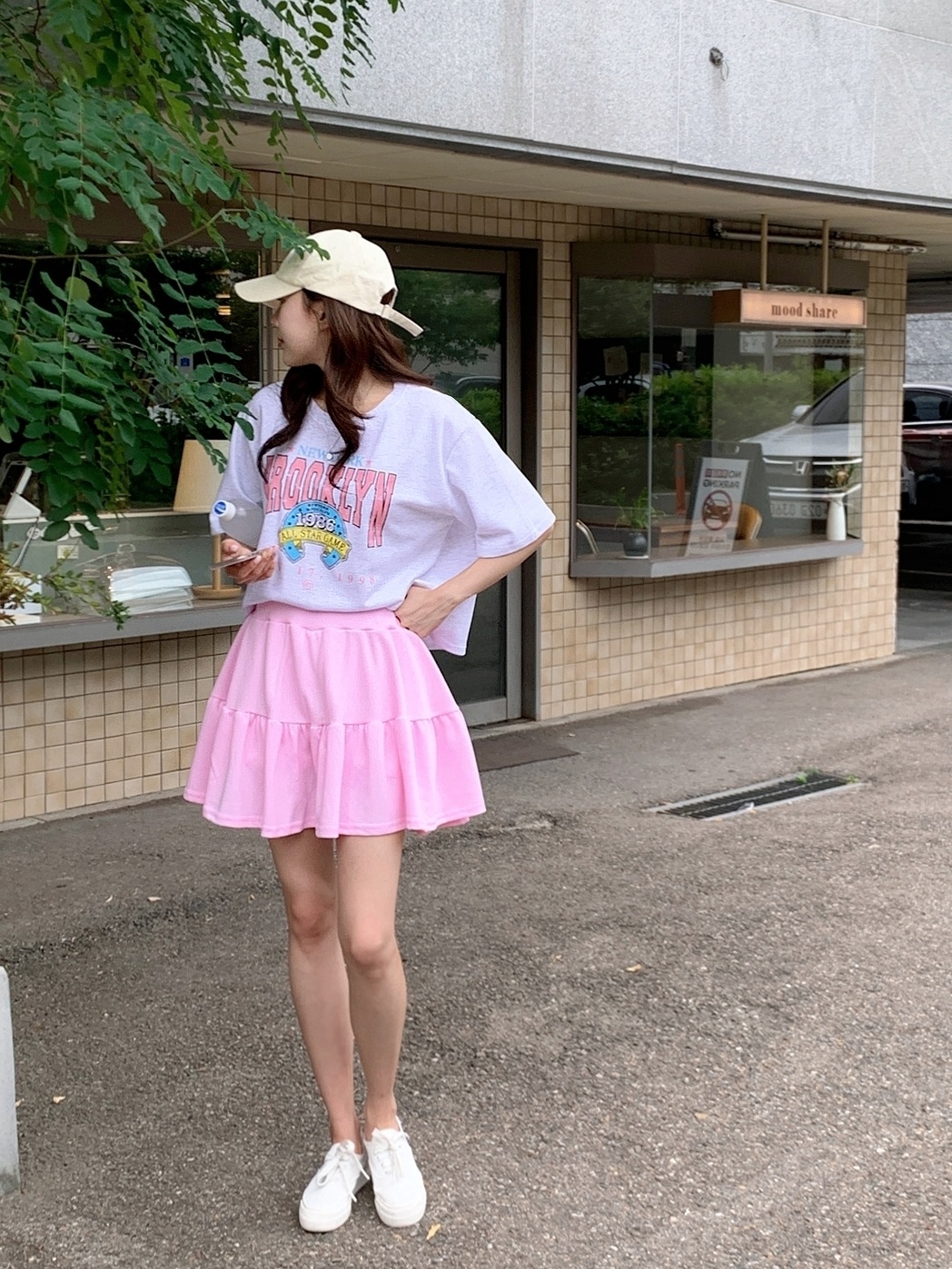 ラウンドネックティアードウエストゴム半袖ミニロゴセットアップTシャツスカートパンツ | 詳細画像11
