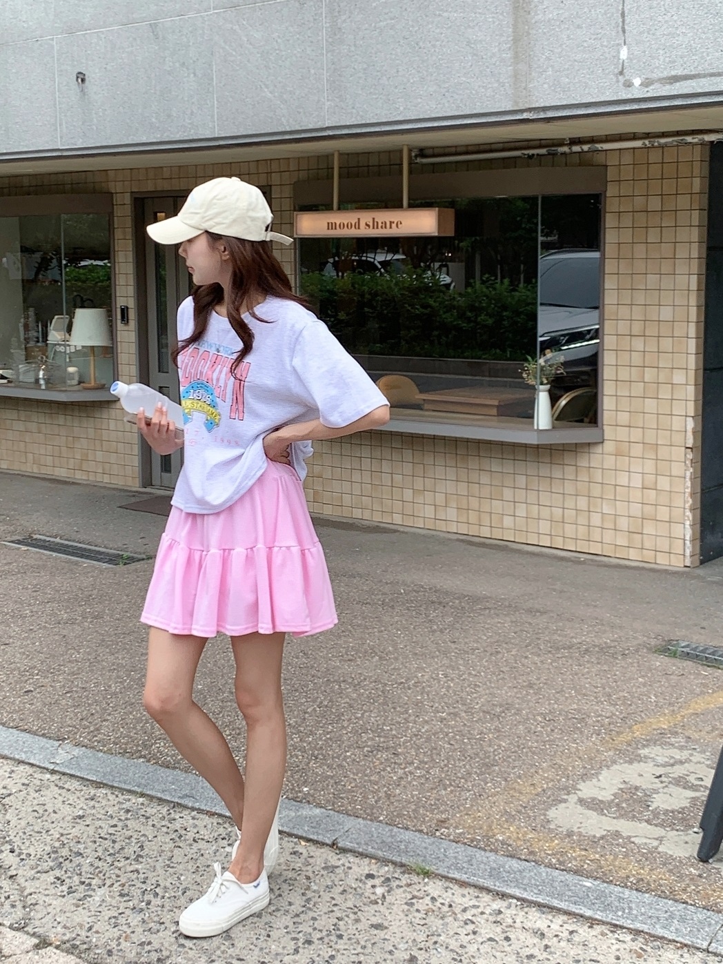 ラウンドネックティアードウエストゴム半袖ミニロゴセットアップTシャツスカートパンツ | 詳細画像15