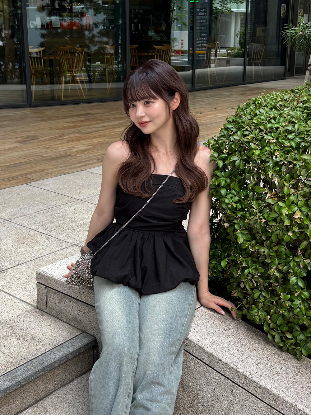 【DKNY】水彩ノースリーブシャツドレス ノースリーブ チェック柄 シースルー マーメイド 膝丈ドレス
