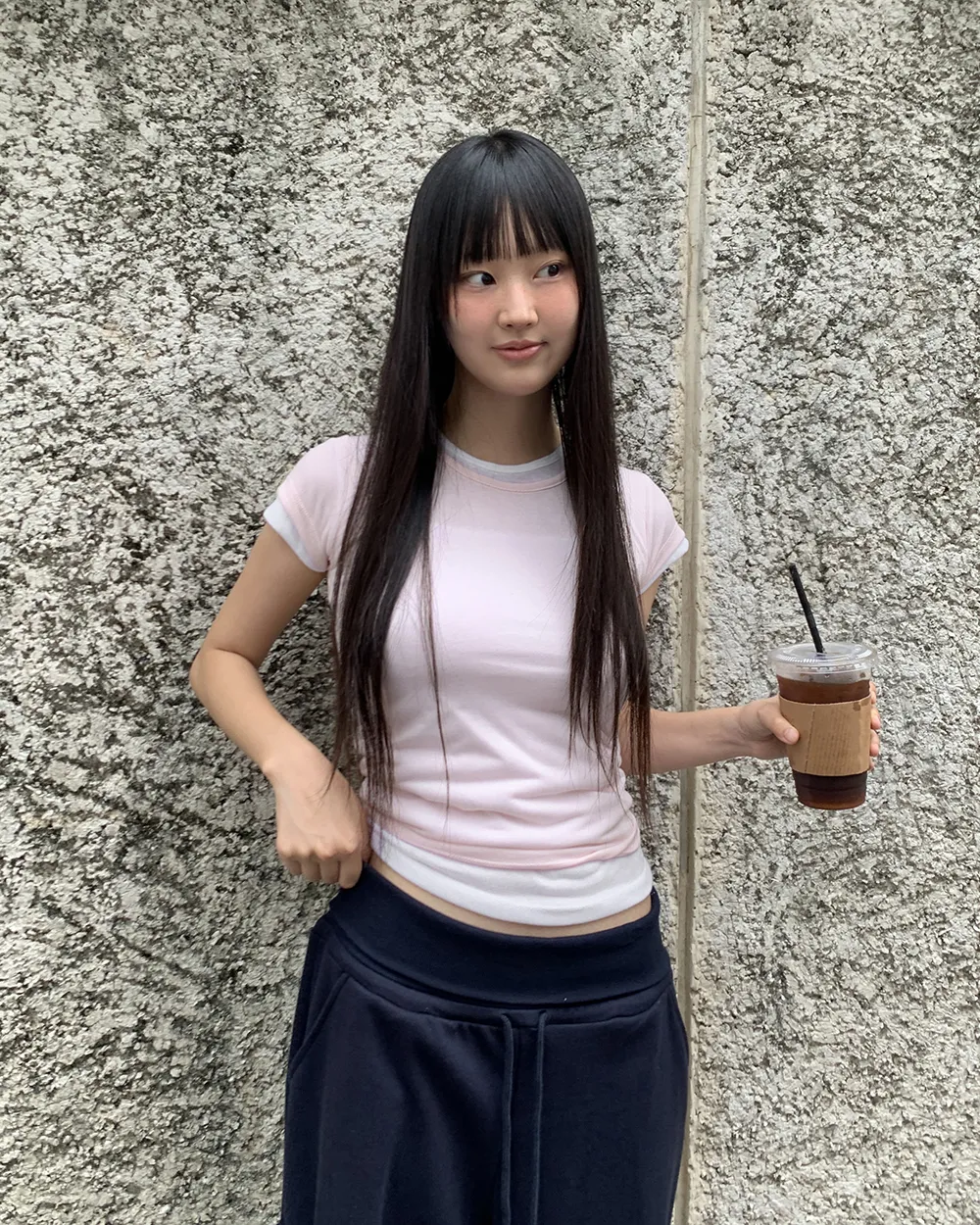 シースルーラウンドネックスリムカラーTシャツ | WONDERWONDER | 詳細画像1