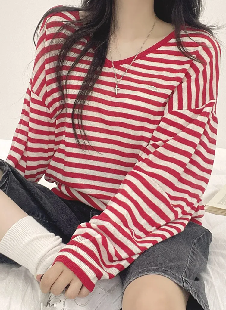 ペンダントVネックルーズボーダーニット | withhuilin | 詳細画像1