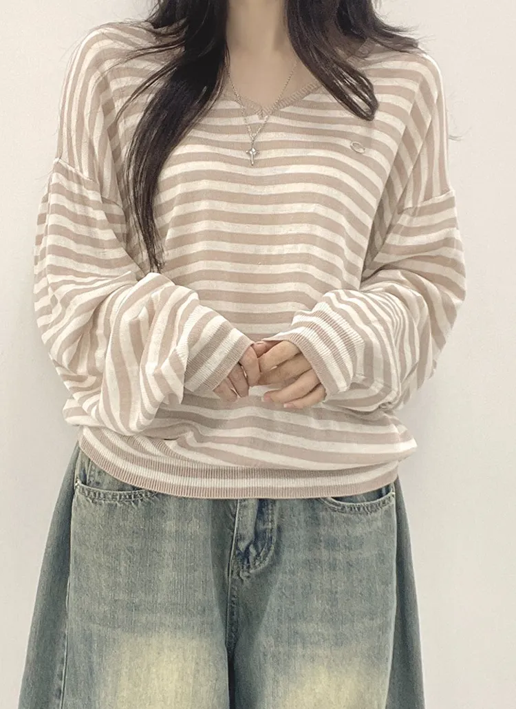 ペンダントVネックルーズボーダーニット | withhuilin | 詳細画像2