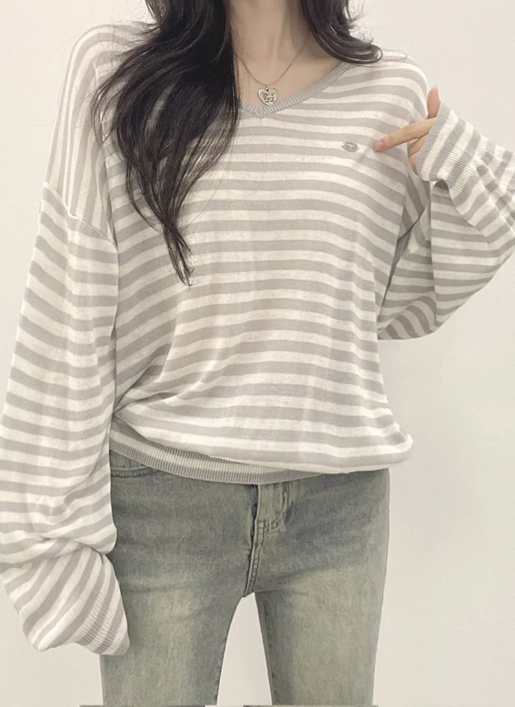 ペンダントVネックルーズボーダーニット | withhuilin | 詳細画像3
