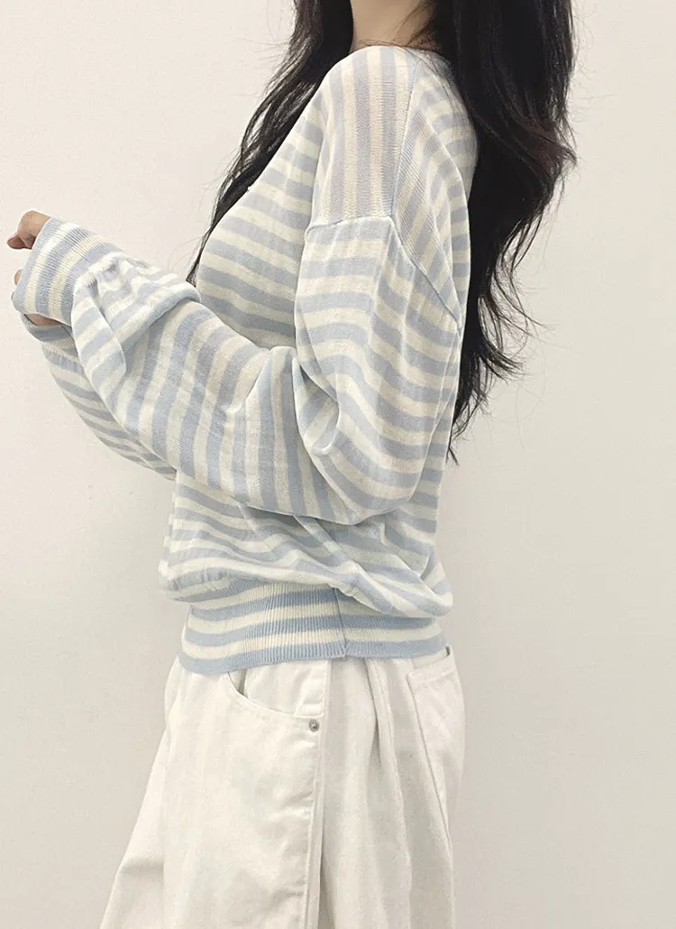 ペンダントVネックルーズボーダーニット | withhuilin | 詳細画像4
