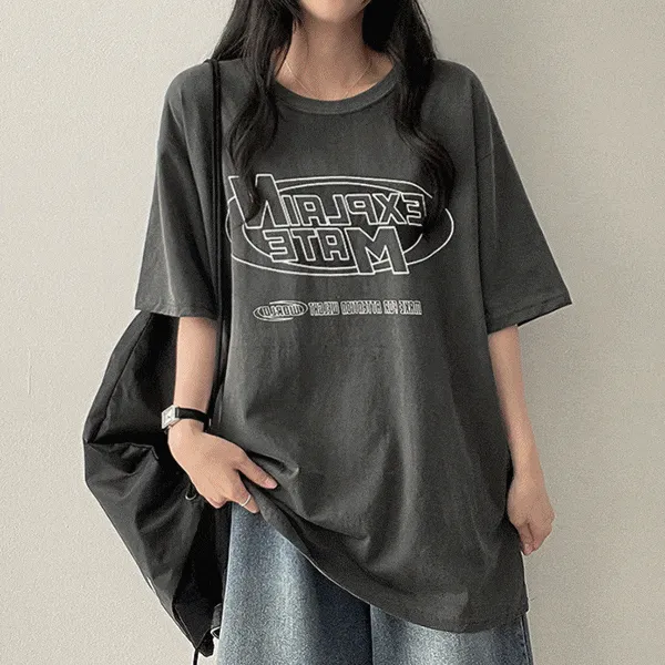 ボクシーラウンドネック半袖カラープリントTシャツ | hijjoo | 詳細画像1