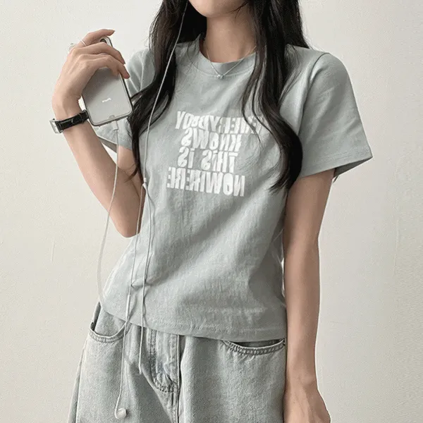 半袖ラウンドネックスリムレタリングTシャツ | hijjoo | 詳細画像1