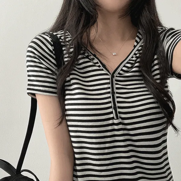 フード半袖ボーダーTシャツ | hijjoo | 詳細画像1
