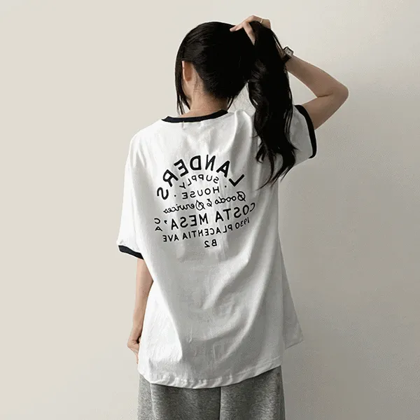 ボクシーラウンドネック半袖配色プリントTシャツ | hijjoo | 詳細画像1
