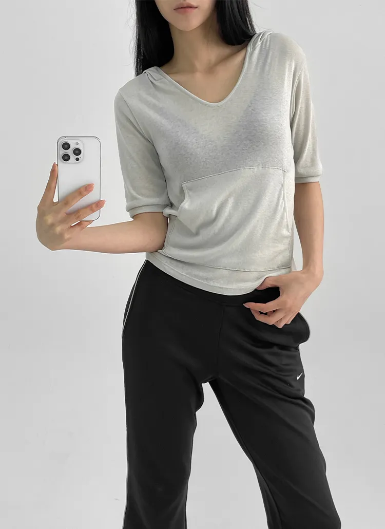シースルー半袖スリムフードTシャツ | blackup | 詳細画像1