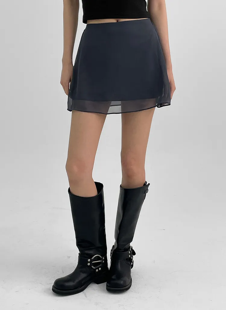シフォンソフトジップアップバックゴムレイヤード風ミニスカート | blackup | 詳細画像1