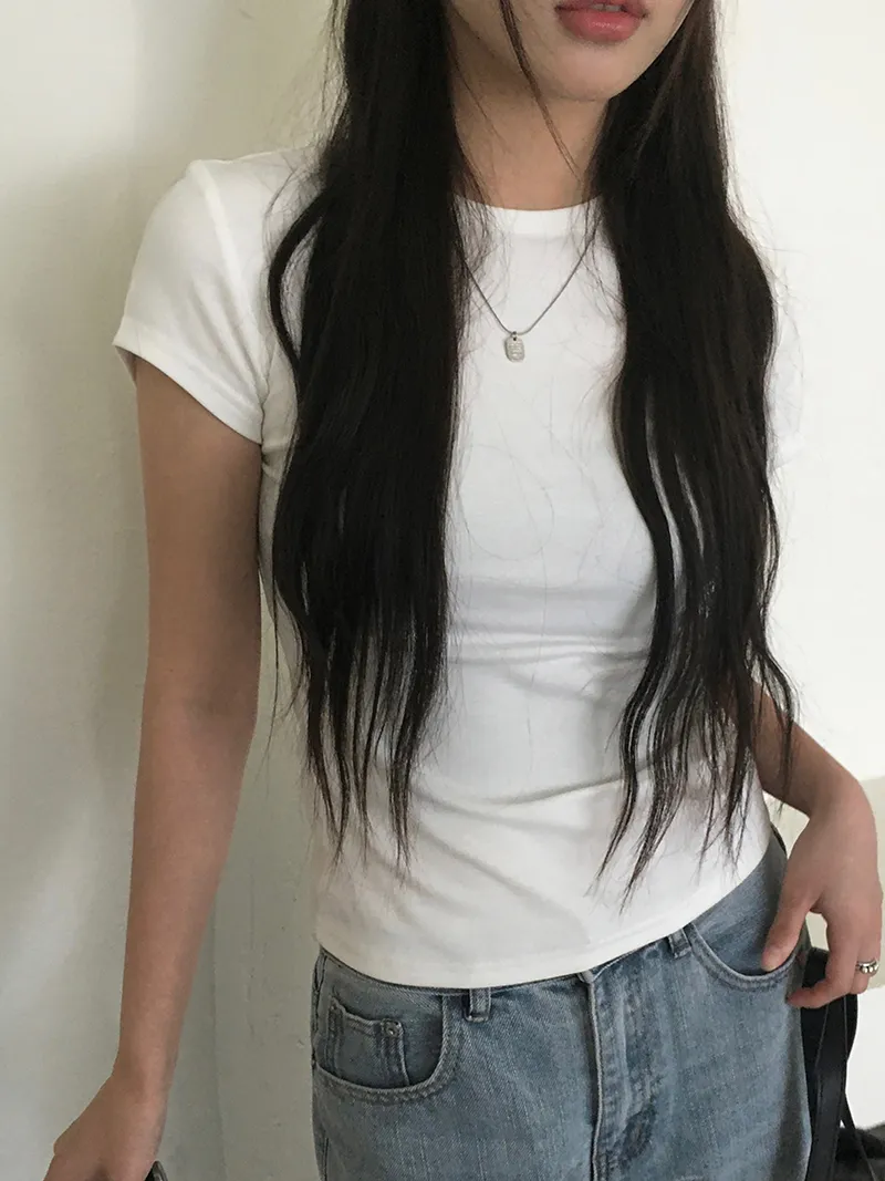 コットンラウンドネックベーシックスリムTシャツ | anyonemore | 詳細画像1