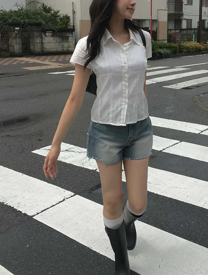 ウォッシングダメージショートライトブルーディープブルーショートパンツ | anyonemore | 詳細画像1