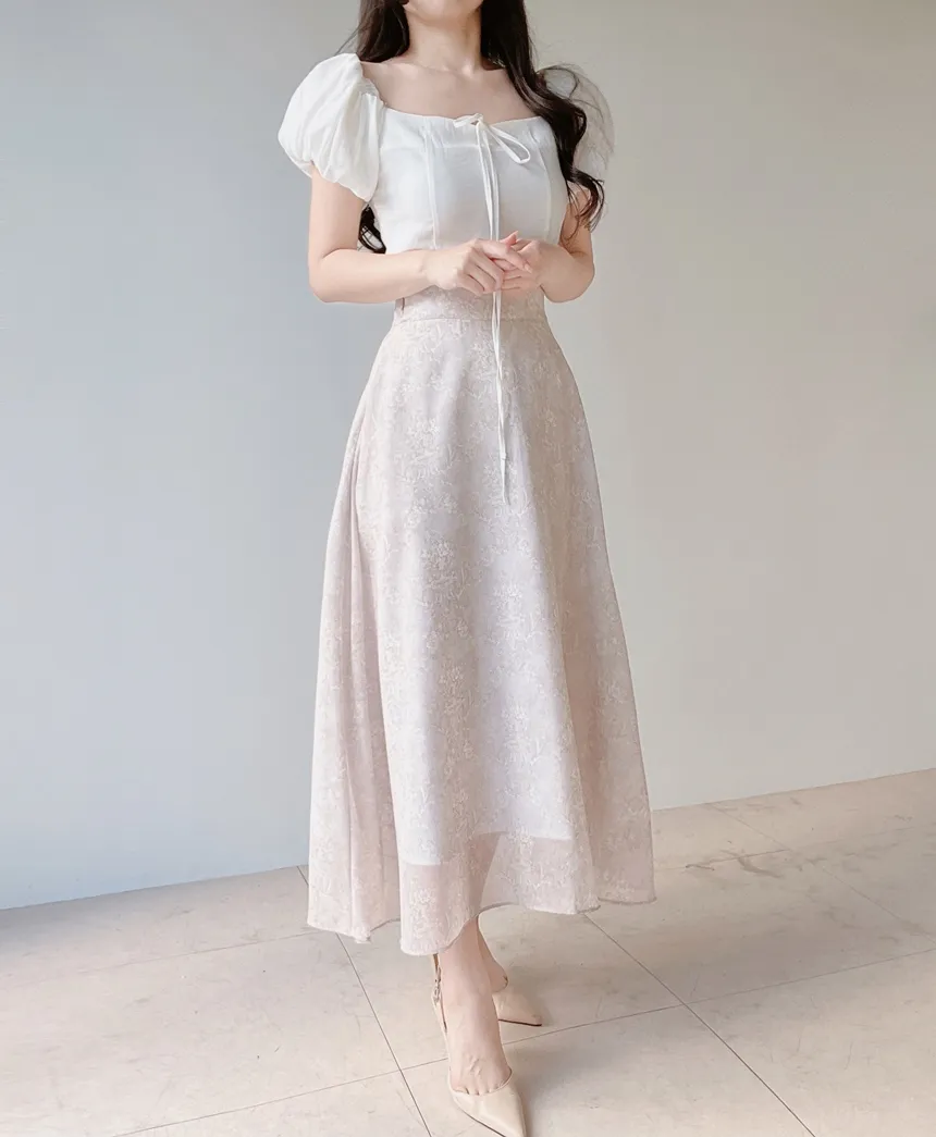 シフォンソフトジップアップバックゴムロングフレアプリントスカート | mirangmirang | 詳細画像33