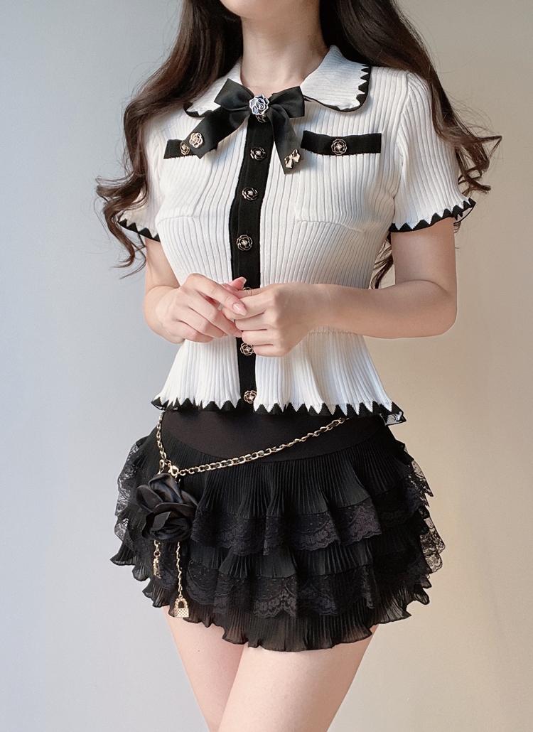 alice auaa フリル付き黒ミニスカート アイカ ica インナーパンツ付き ティアード プリーツ フレア