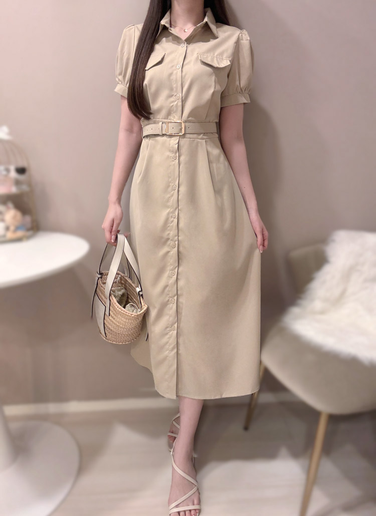 【DKNY】ベージュのミディ丈シャツワンピース KOEISTORE ワンピース レディース 春 夏 春夏 シャツワンピ