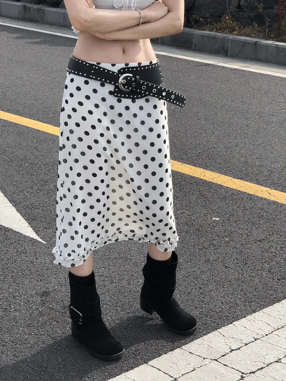 シフォンソフトジップアップミディHラインドットスカート | Heyme | 詳細画像1