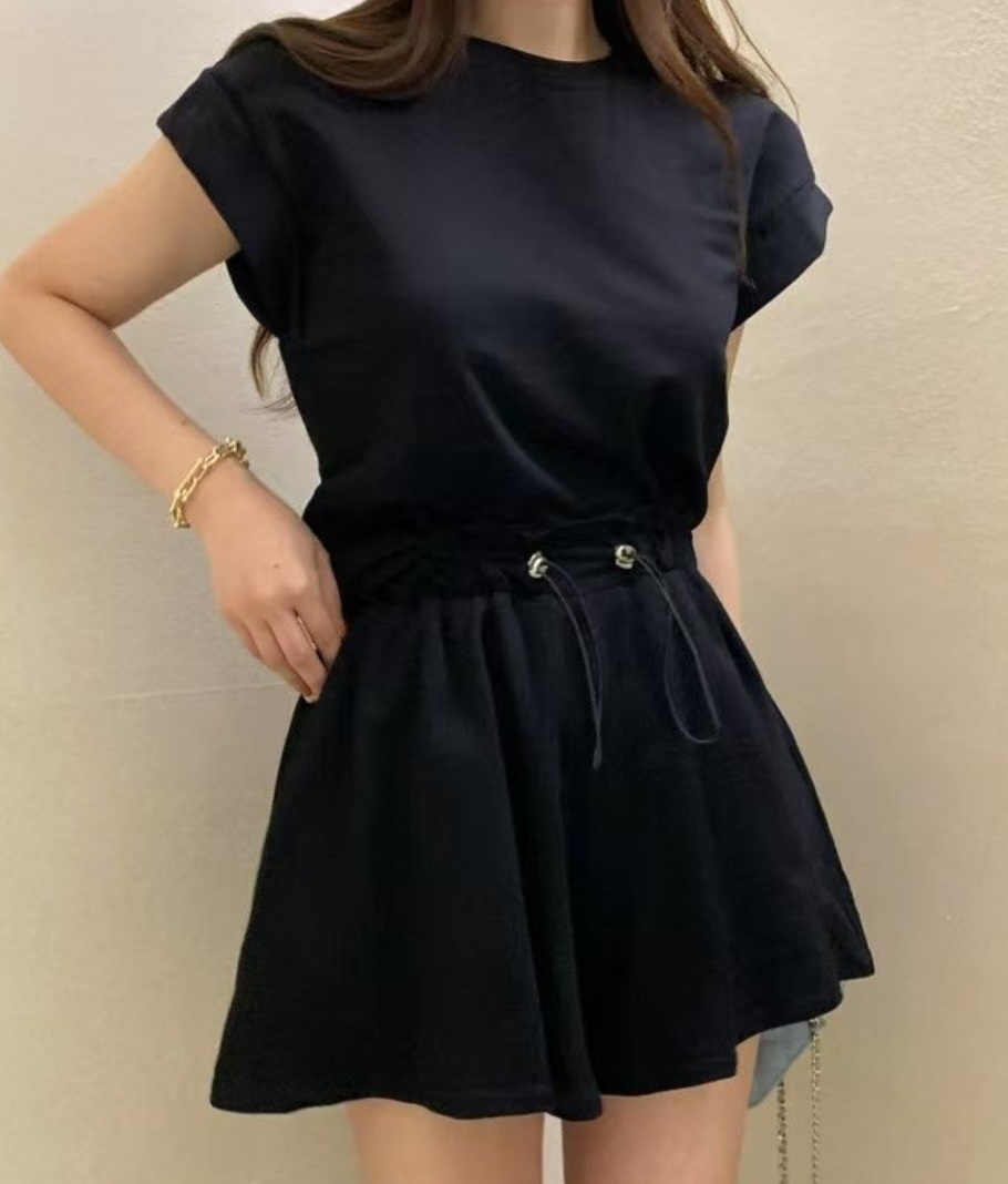 ラウンドネックドローストリングショート半袖ロールアップバックレスバックストラップセットアップTシャツショートパンツ | 詳細画像18