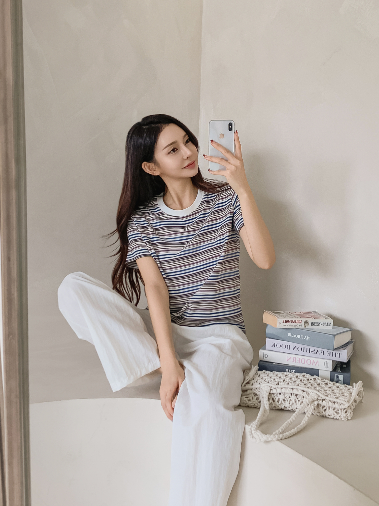 ラウンドネックスリム半袖ボーダー配色Tシャツ | 詳細画像32