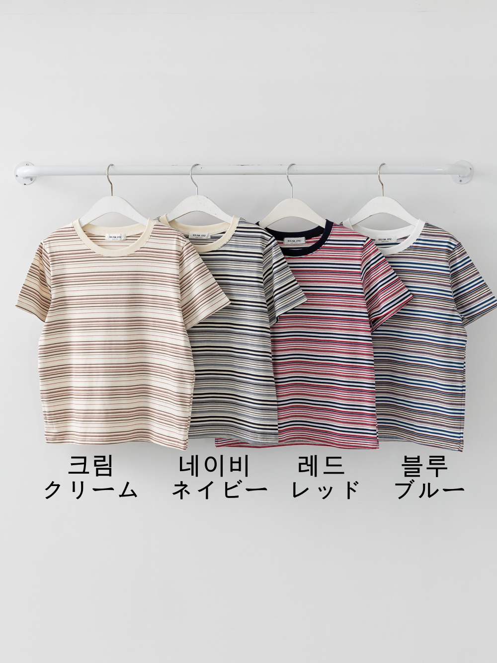 ラウンドネックスリム半袖ボーダー配色Tシャツ | 詳細画像36