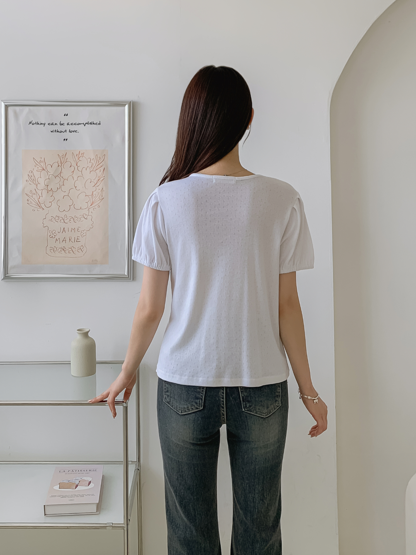 ソフトラウンドネックゴムパンチングスリム半袖Tシャツ | 詳細画像4