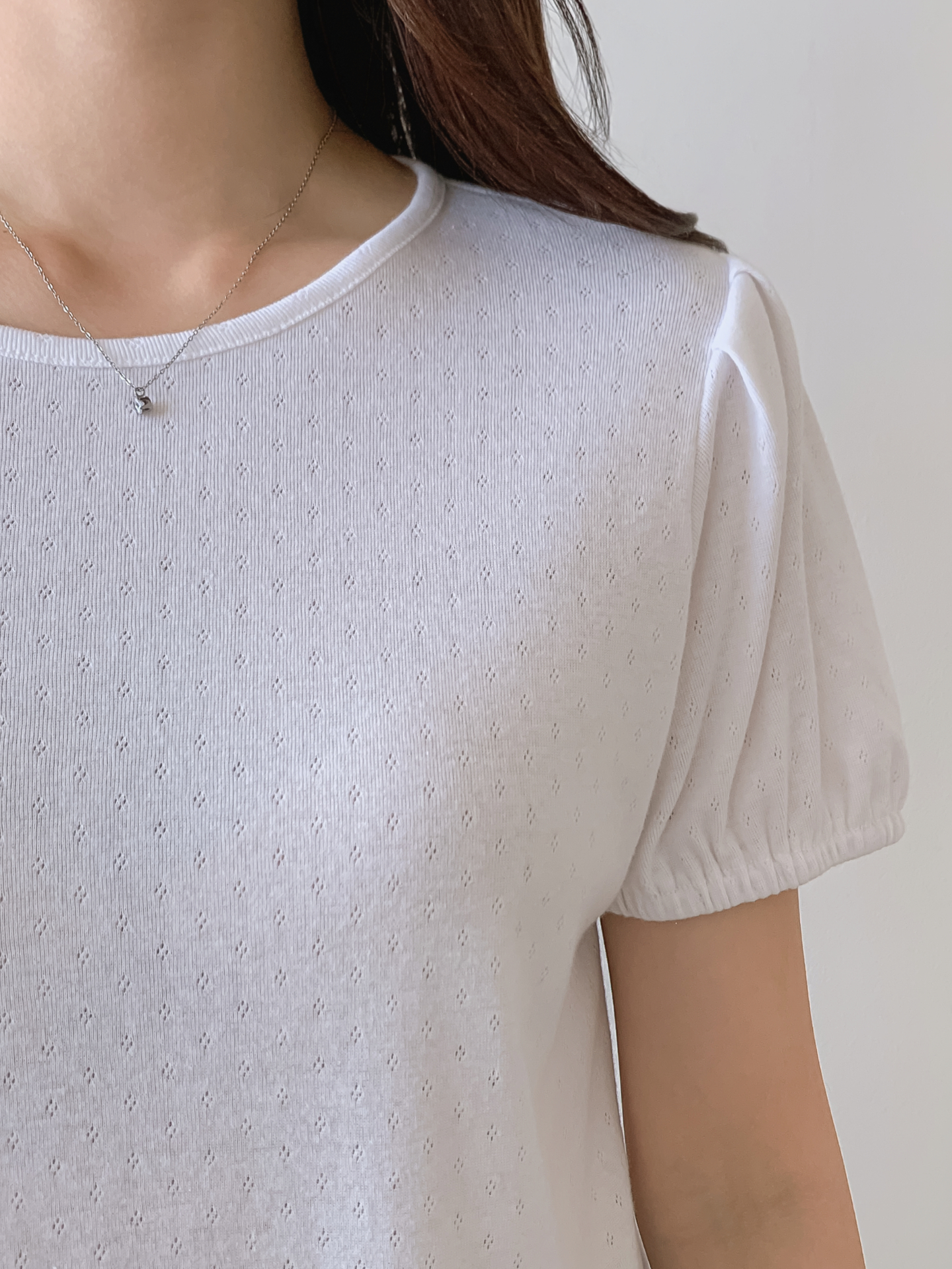 ソフトラウンドネックゴムパンチングスリム半袖Tシャツ | 詳細画像10