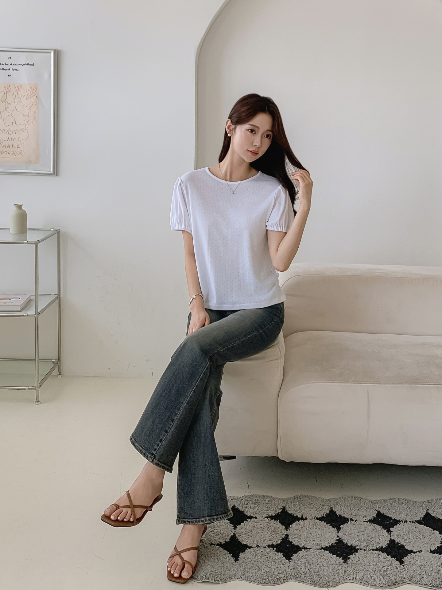 ソフトラウンドネックゴムパンチングスリム半袖Tシャツ | 詳細画像15