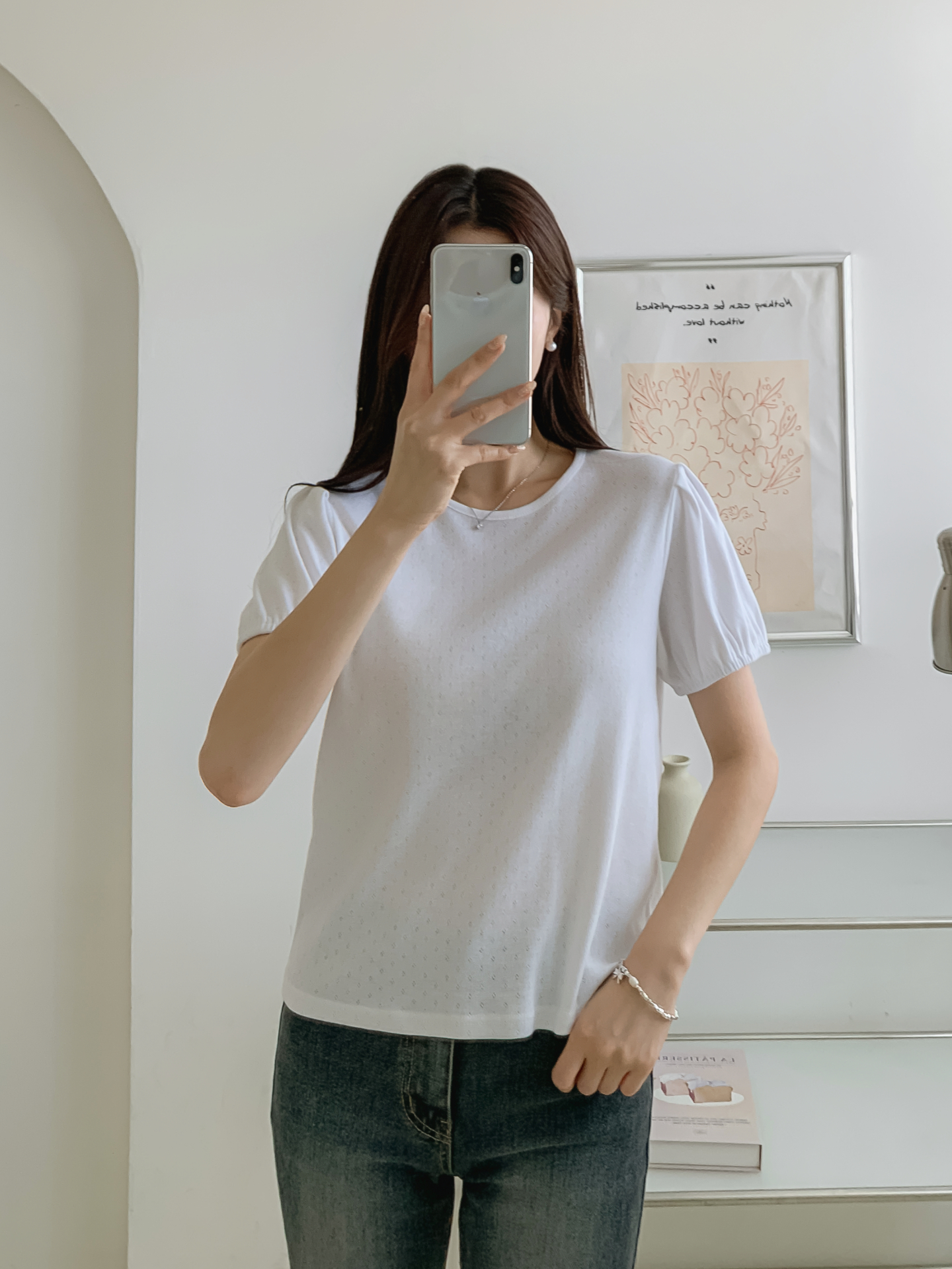 ソフトラウンドネックゴムパンチングスリム半袖Tシャツ | 詳細画像7